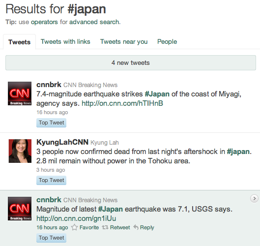 A search for tweets with the hashtag #japan.