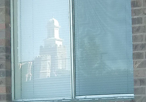 Logan Temple Reflected in a Window